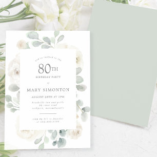 Invitación 80.ª fiesta de cumpleaños Floral de rosa blanca