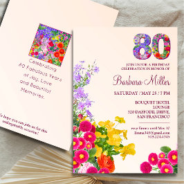 Invitación 80.ª fiesta de cumpleaños floral moderna fiesta de