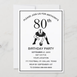Invitación 80.ª fiesta de cumpleaños Fútbol Black Dad Sport