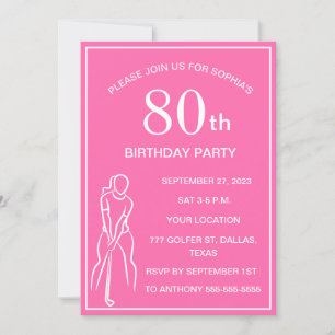 Invitación 80.ª Fiesta de Cumpleaños Golfer Pink Ladies Golf 