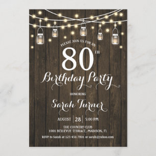Invitación 80.ª Fiesta de Cumpleaños - Madera Rústica