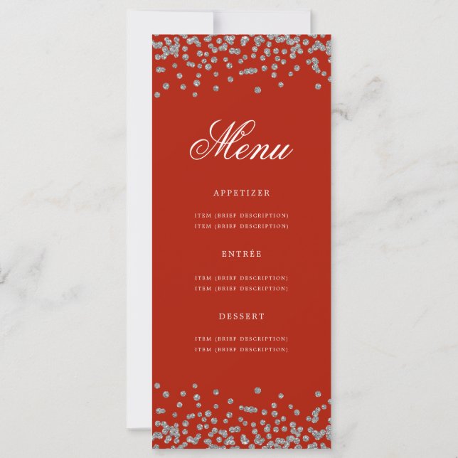 Invitación 80.ª Fiesta de Cumpleaños Menú Plata Confetti Rojo (Reverso)