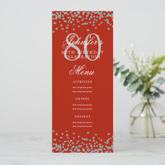 Invitación 80.ª Fiesta de Cumpleaños Menú Plata Confetti Rojo