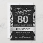 Invitación 80.ª fiesta de cumpleaños - negro plateado<br><div class="desc">80.ª invitación a la fiesta de cumpleaños en negro y plata. Elegante carta de invitación con falsos purpurinas de plata y diamantes. Presenta el patrón de damasco y el tipo de letra del guión. ¡Fabuloso a los ochenta! El diseño clásico es perfecto para un fiesta elegante. Por favor, envíame un...</div>