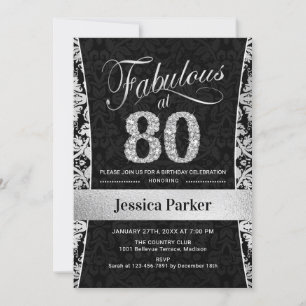 Invitación 80.ª fiesta de cumpleaños - negro plateado