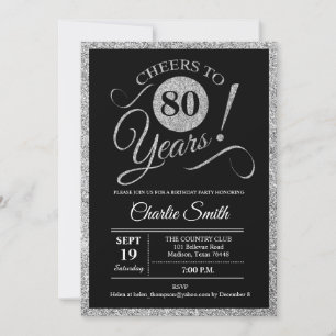 Invitación 80.ª Fiesta de Cumpleaños - Negro Plateado CUALQUI