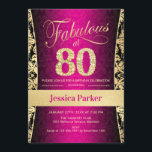 Invitación 80.ª fiesta de cumpleaños - Negro rosado de oro<br><div class="desc">80.ª invitación a la fiesta de cumpleaños en negro rosado y oro. Elegante carta de invitación con oro falso purpurina y diamantes. Presenta el patrón de damasco y el tipo de letra del guión. ¡Fabuloso a los ochenta! El diseño clásico es perfecto para un fiesta elegante. Por favor, envíame un...</div>