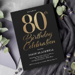 Invitación 80.ª Fiesta de Cumpleaños Negro y Oro<br><div class="desc">80.ª invitación a la fiesta de cumpleaños en negro y oro</div>