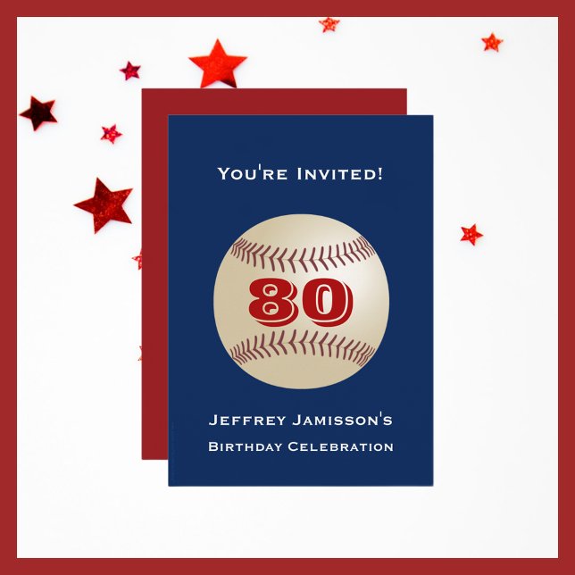 Invitación 80.ª fiesta de cumpleaños, nombre, béisbol azul y  (Subido por el creador)