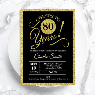 Invitación 80.ª fiesta de cumpleaños - Oro negro CUALQUIER ED
