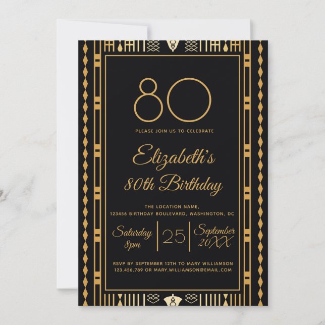 Invitación 80.ª fiesta de cumpleaños Personalizar elegante de (Anverso)
