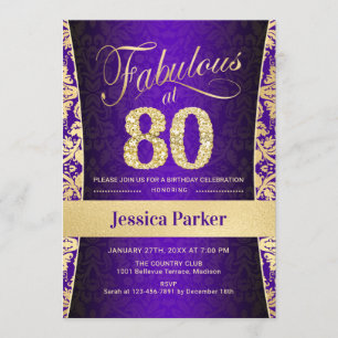 Invitación 80.ª fiesta de cumpleaños - Púrpura dorada