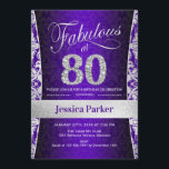 Invitación 80.ª fiesta de cumpleaños - Púrpura plateado<br><div class="desc">80.ª invitación a la fiesta de cumpleaños en morado y plata. Elegante carta de invitación con falsos purpurinas de plata y diamantes. Presenta el patrón de damasco y el tipo de letra del guión. ¡Fabuloso a los ochenta! El diseño clásico es perfecto para un fiesta elegante. Por favor, envíame un...</div>