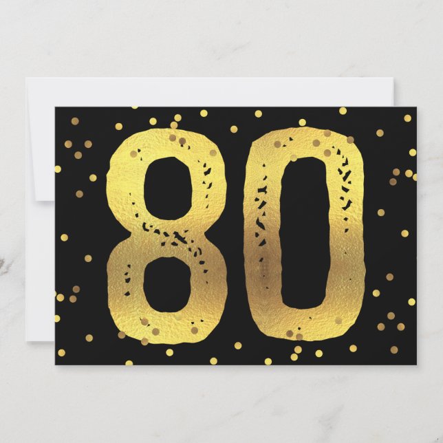 Invitación 80.ª fiesta de cumpleaños Relieve metalizado dorad (Anverso)