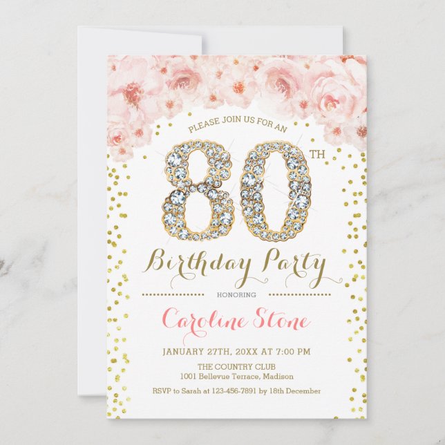 Invitación 80.ª Fiesta de Cumpleaños - Rosa de Oro Blanco (Anverso)