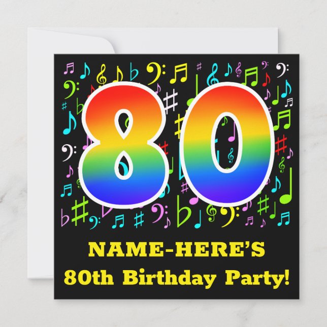 Invitación 80.ª fiesta de cumpleaños: símbolos de música dive (Anverso)