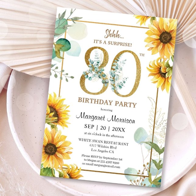 Invitación 80.ª fiesta de cumpleaños Sunflowers Elegante Flor (Subido por el creador)