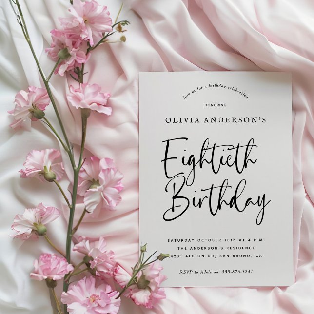 Invitación 80.ª fiesta de cumpleaños | Tipografía en blanco y (Subido por el creador)