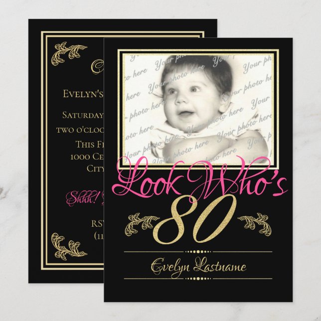 Invitación 80.ª foto de cumpleaños (Anverso / Reverso)