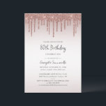 Invitación 80.ª golosina Rosa del Partido del Nacimiento Purp<br><div class="desc">Con un moderno goteo de purpurina de oro en rosa,  esta invitación de 80 años con un fondo blanco y subió de color oro es perfecta para este evento especial de cumpleaños. Añada fácilmente los detalles del fiesta haciendo clic en el botón "Personalizar"</div>