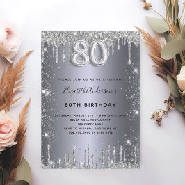 Invitación 80.ª plata purpurina metalizado glam polvo