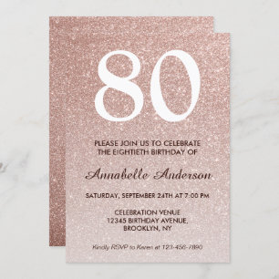 Invitación 80.ª Purpurina de oro rosa de cumpleaños Sparkle O