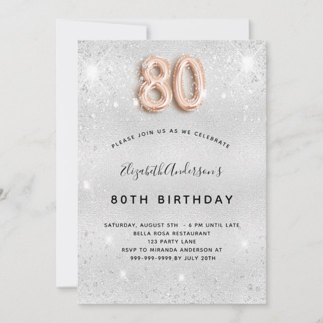 Invitación 80.ª rosa metalizado     purpurina de oro (Anverso)