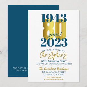 Invitación 80.ª tipografía de fiesta de cumpleaños