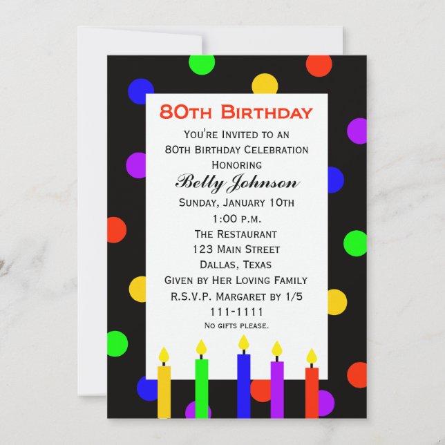 Invitación 80.ª Velas y puntos de la fiesta de cumpleaños (Anverso)