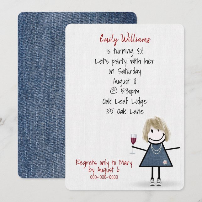 Invitación 80.º Chica de la fiesta de cumpleaños en zapatilla (Anverso / Reverso)