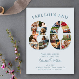 Invitación 80.º Collage de fotos de cumpleaños elegante y ate