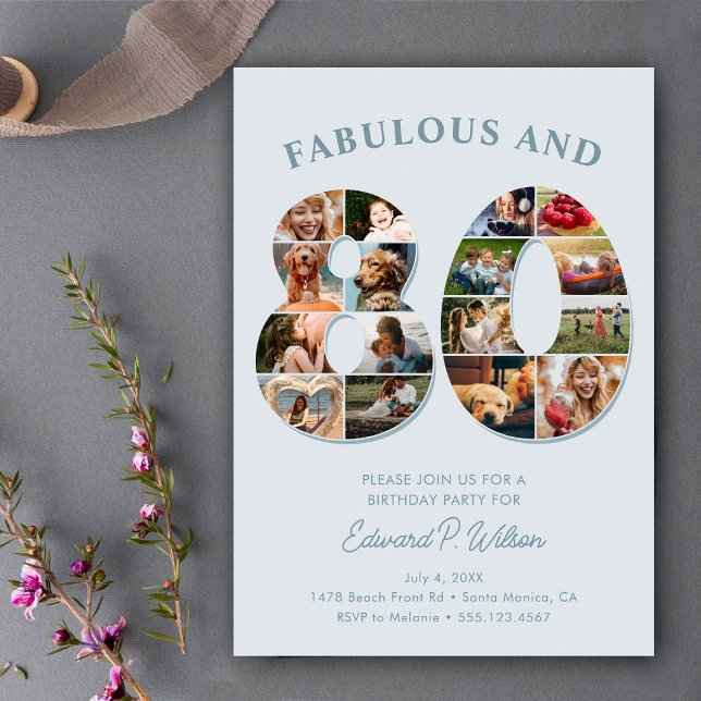 Invitación 80.º Collage de fotos de cumpleaños elegante y ate (Subido por el creador)