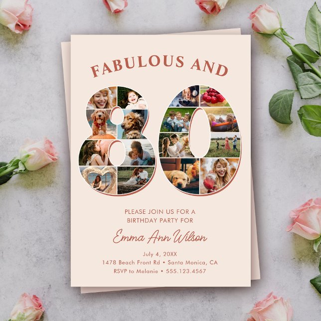 Invitación 80.º Collage de fotos de cumpleaños elegante y ate (Subido por el creador)