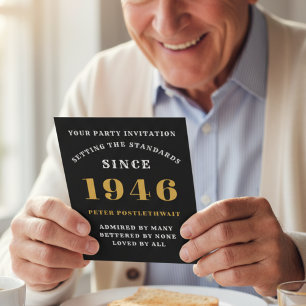 Invitación 80.º cumpleaños 1946 Oro negro personalizado para