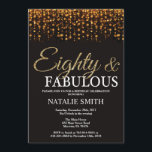 Invitación 80.º cumpleaños 80 y fabuloso Purpurina de oro<br><div class="desc">80.ª invitación de cumpleaños. Ochenta y fabulosa. Negro y oro. Brillantina dorada. Fiesta de cumpleaños para adultos. Para hombres o mujeres. Para una mayor personalización,  haga clic en el botón "Personalizar" y utilice nuestra herramienta de diseño para modificar esta plantilla.</div>