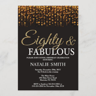 Invitación 80.º cumpleaños 80 y fabuloso Purpurina de oro