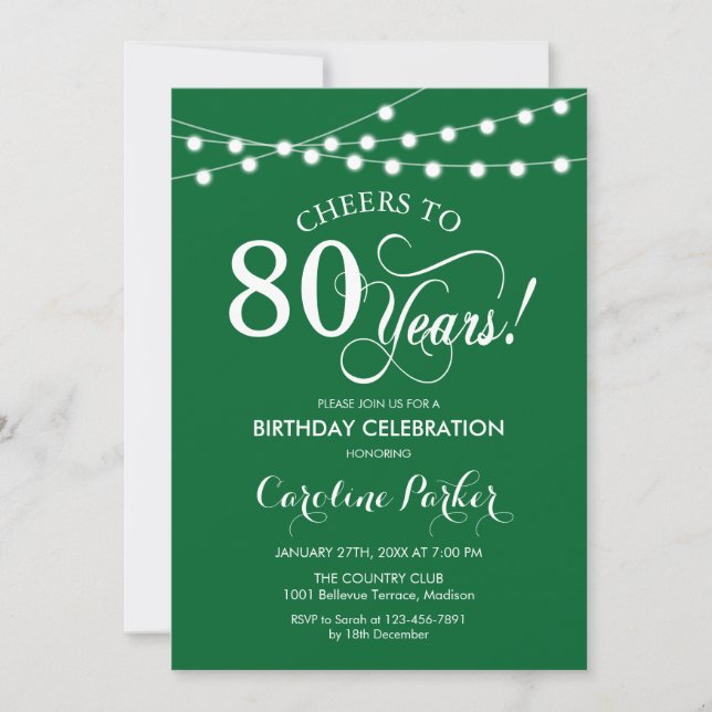 Invitación 80.º cumpleaños - Blanco verde (Anverso)