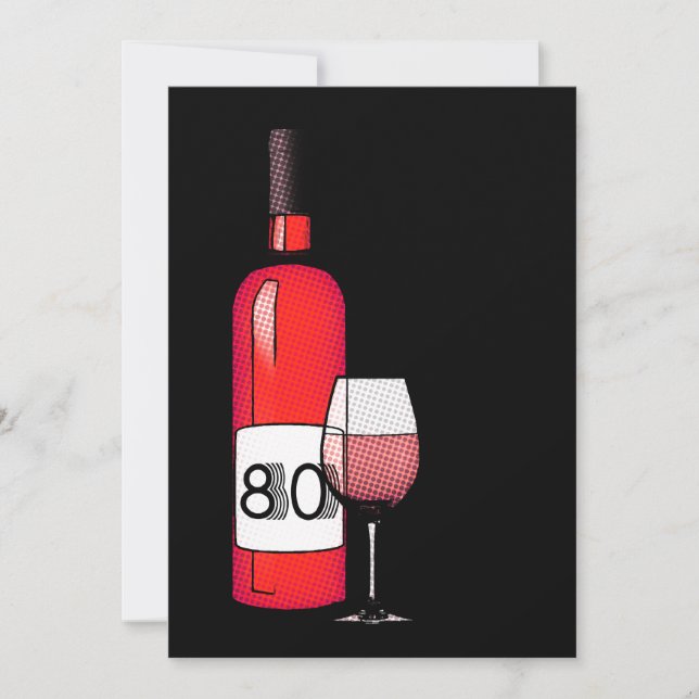 Invitación 80.º cumpleaños : botella de vino de media tonalid (Anverso)
