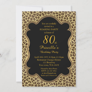 Invitación 80.º cumpleaños, cualquier año, negro y oro