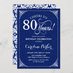Invitación 80.º cumpleaños - Damasco blanco de la Marina