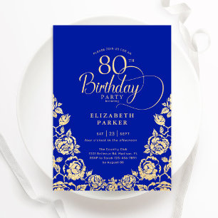 Invitación 80.º cumpleaños de los Rosas Royal Blue Gold