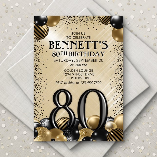 Invitación 80.º cumpleaños de oro negro (Subido por el creador)