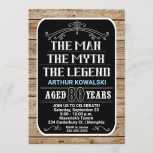 Invitación 80.º cumpleaños El hombre el mito la leyenda 80 añ