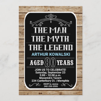 Invitación 80.º cumpleaños El hombre el mito la leyenda 80 añ