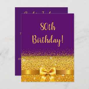 Invitación 80.º cumpleaños elegante arco de oro morado