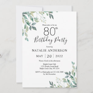 Invitación 80.º Cumpleaños Elegante Eucalipto Verde Verdor
