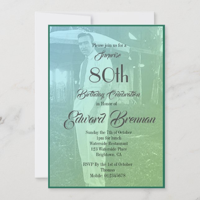Invitación 80.º cumpleaños Elegante Monograma Verde Foto Invi (Anverso)