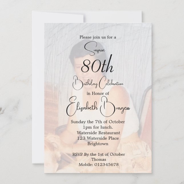 Invitación 80.º cumpleaños foto elegante cumpleaños (Anverso)