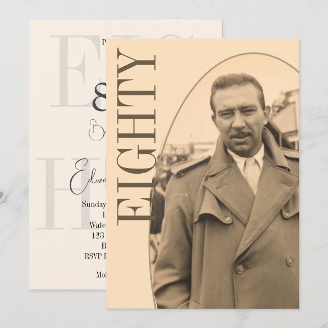 Invitación 80.º cumpleaños Foto masculina Cumpleaños moderno (Anverso / Reverso)