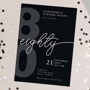 Invitación 80.º cumpleaños gris negro Minimalista moderno